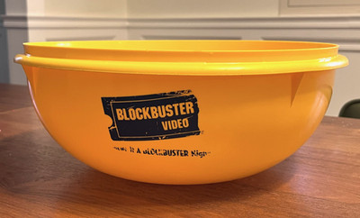 Vintage Blockbuster Tupperware Popcorn Bowl 12'' Yellow No Lid