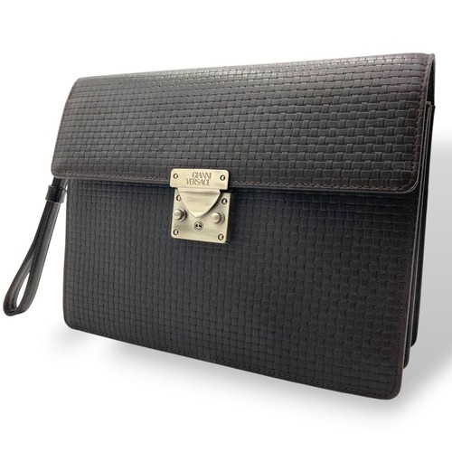 GIANNI VERSACE Clutch Bag Leather Brown Authentic From Japan