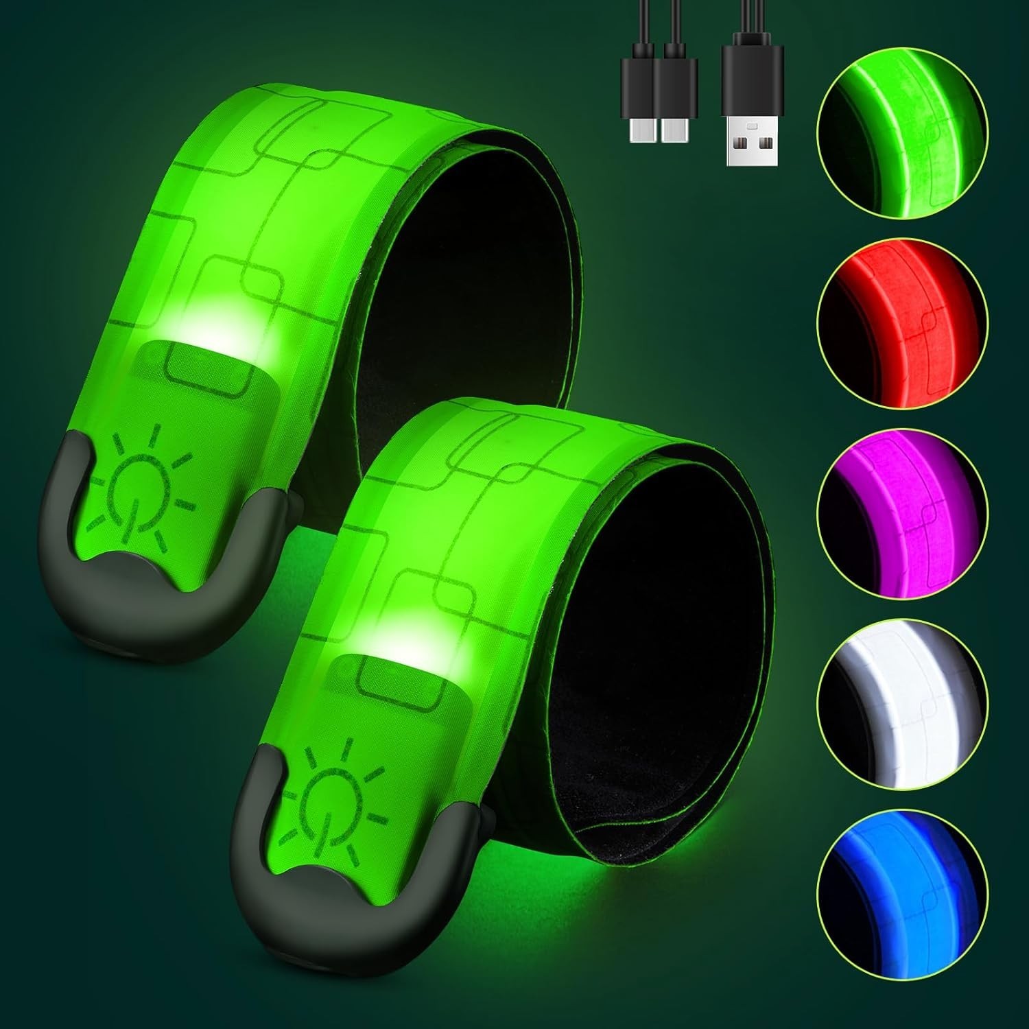 Fitense Rechargeable LED Armband 2-Pack, High Visibility Ref