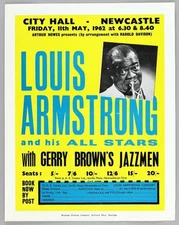 LOUIS ARMSTRONG – rare vintage original Newcastle 1962 concert handbill
