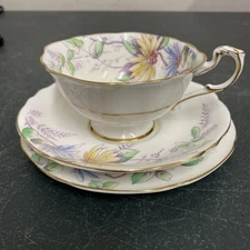 Rare  ArtDeco Paragon Flower Tea Cup Saucer & Plate Trio Fine Bone China