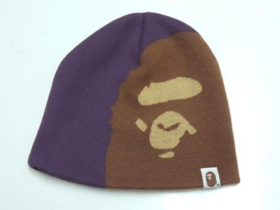 A Bathing Ape BAPE Ape Head Beanie Strickmütze Lila Streetwear Logo Mütze Bau...