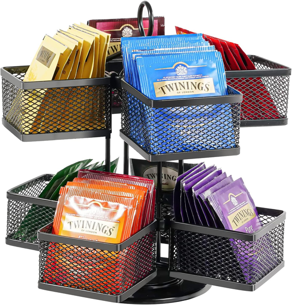 Puricon 2 Etagen Drehbar Teebox Teebeutel Organizer, Abnehmbar Teekiste Mit 8 Fä-image