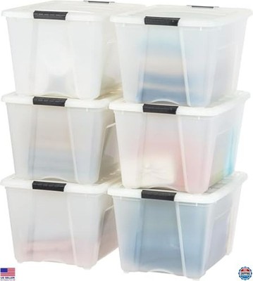 IRIS 158540 Pearl 53 Quart Stackable Lidded Storage Containers - 6 Pack System