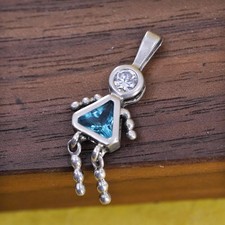 Vintage Sterling silver pendant, 925 birthstone baby girl charm, blue topaz