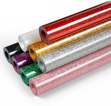 Glitter HTV Vinyl Bundle for Cricut - 8 Colors, 10"x3FT Iron On