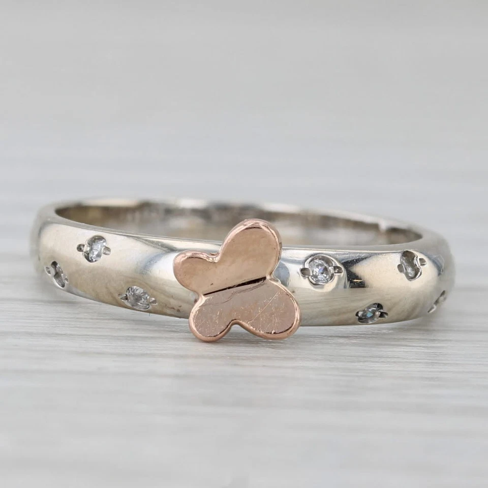 Cubic Zirconia Butterfly Ring 14k White Rose Gold Stackable Size 7.5 - Image 2 of 4