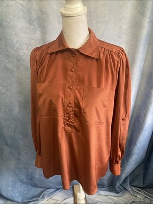 Vtg 80s Chaus Blouse Size 7/8 Fit Med Orange Rust Copper Secretary Top Retro EUC