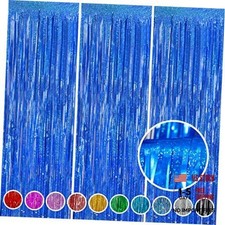Blue Fringe Curtain Backdrop 3 Pack, 3.2 x 8.2 FT Graduation Decor  Navy