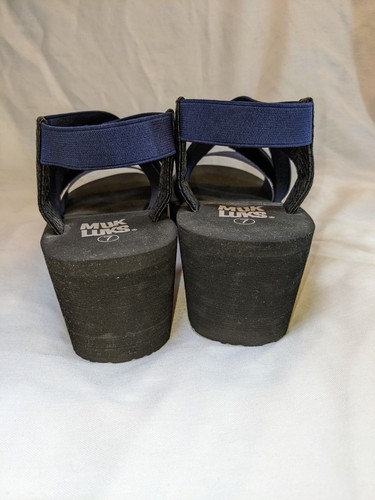 Muk Luks Women's Sabine Wedge Sandals in Black & Blue Size 7 lightweight - Picture 5 of 6