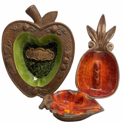 VTG Treasure Craft/7 Oklahoma Apple Dish/2 Red Ashtrays 7 Pineapple Maui 4 Leaf
