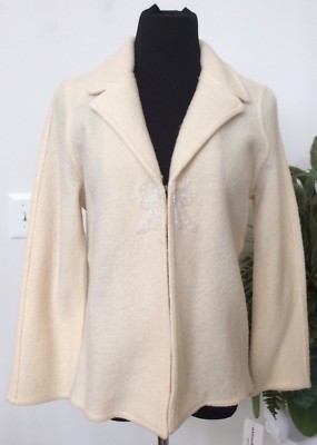 NWT Alfred Dunner Women's Career Ivory 100% Wool Blazer Jacket Size PM