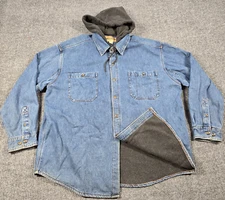 Vintage WearGuard Jacket Mens XL Blue Denim Hooded Lined Workwear Y2K 4078