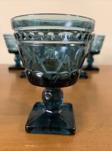 Set 6 Vintage Blue Park Lane by Colony Liquor Glasses 4 oz. 3 7/8 Tall 2 7/8” D