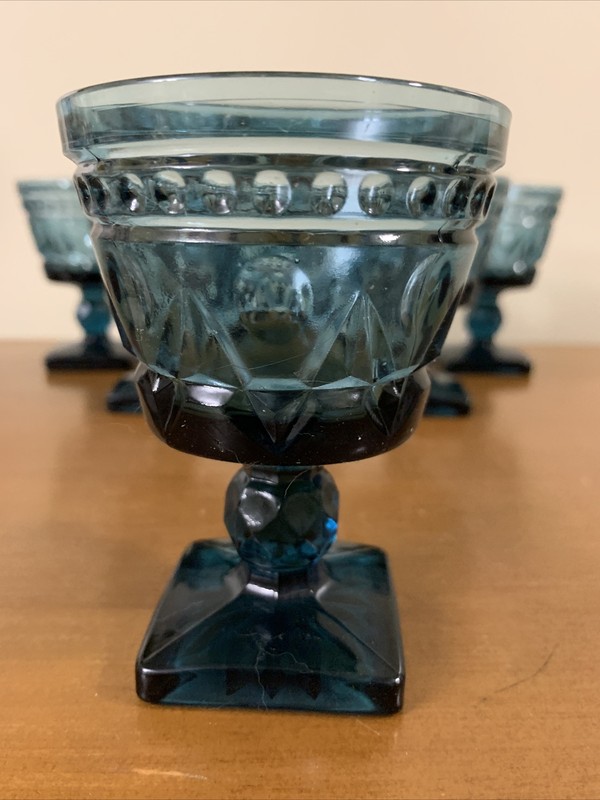 Set 6 Vintage Blue Park Lane by Colony Liquor Glasses 4 oz. 3 7/8 Tall 2 7/8” D