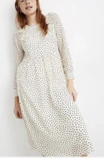 MADEWELL dress smocked ruffle shoulder midi long sleeve polka dot Small New