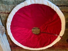 NEW POTTERY BARN RED VELVET SHERPA TRIM CHRISTMAS TREE SKIRT