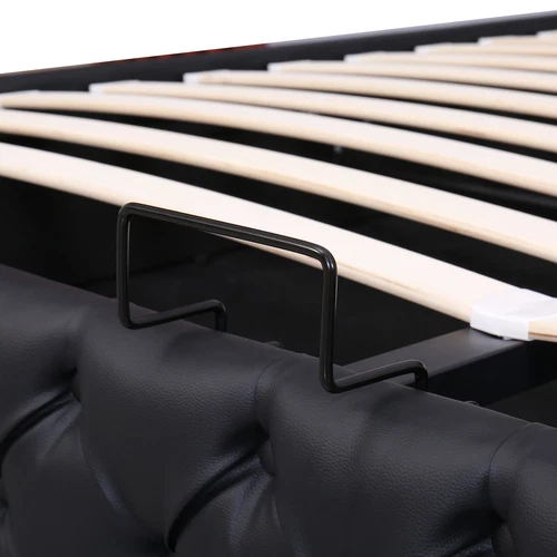 LED Light Functional Upholstered Bed with Slatted Frame and Storage Space - Picture 23 of 26