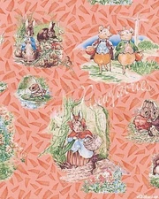 Beatrix Potter Fabric Benjamin Bunny Vignette Baby Storybook Peach Cotton  BTHY