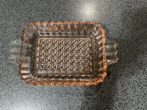 Vintage Pink Depression Rectangle Condiment, Nut, Relish Dish with Handles