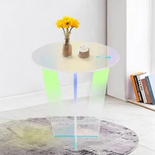 Round Rainbow Side Table Acrylic End Table Iridescent   Coffee Table 17.7*20.3in