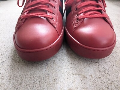 Gucci Ace Sneakers Bee Red Men 9.5 Leather Shoes Low Tops 429446