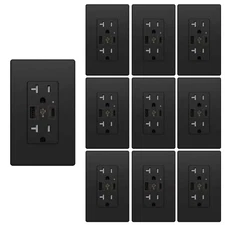 4.8A USB C Outlet UL Dual High Speed, Receptacle 20 Amp,125 Volt,Black,10Pack