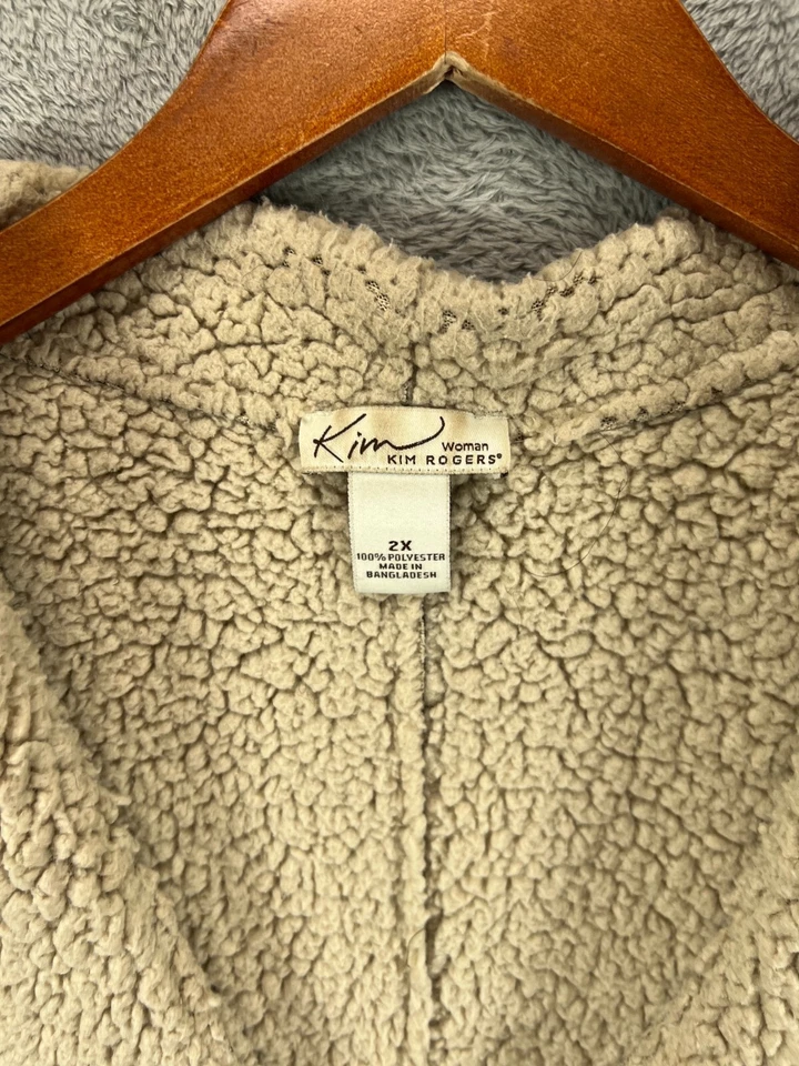 Kim Rogers Womens Plus 2X Faux Brown Suede Faux Fur Sherpa Vests Lined Western - Image 4 of 4