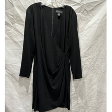 Linda Allard Ellen Tracy - Black Side Gathered Faux Wrap Dress - Sz 12