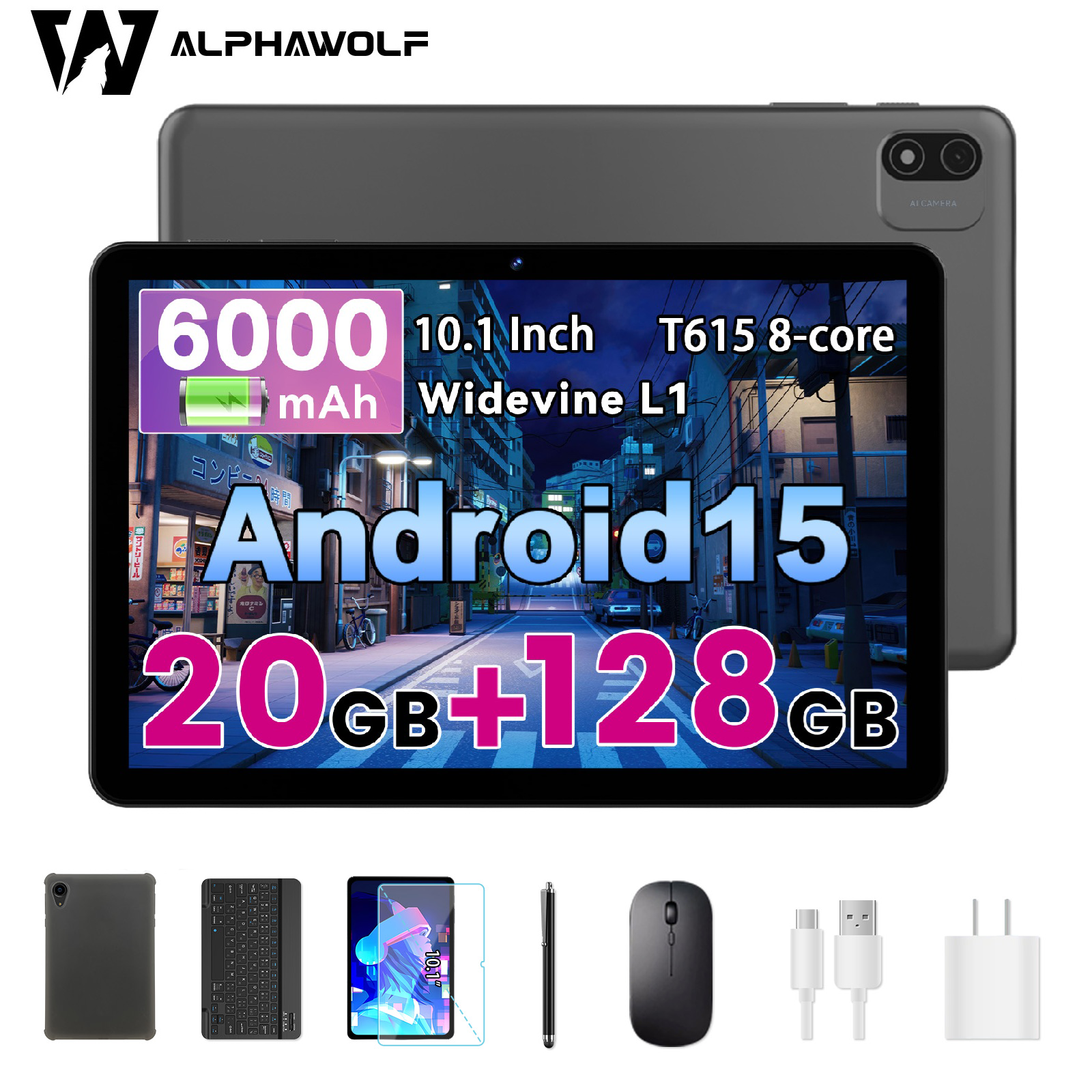 10.1in Android 15 WiFi Tablet sets 20GB RAM 128GB 8-Core with Keyboard & Mouse