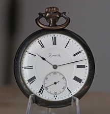 1900s ZENITH 52mm POCKET WATCH Open Face 15J Pat 30751 2-tone .800 Silver RUNS