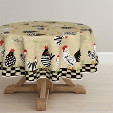Horaldaily Rooster Flax Tablecloth 70x70 Inch Round