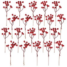 20 Pack 7 Inch Artificial Red Berry Picks for Christmas Tree Burgundy Red Ber...