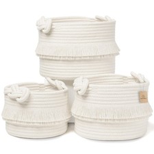 3-Piece Decorative Storage Basket Set   Cotton Rope Woven Baskets for Organiz...