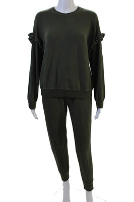 Monrow Unisex Pullover Sweater Green Crew Neck Long Sleeve Drawstring Size XS