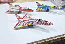 Vintage Lot 3 Litho Tin Friction Toy Airplanes/Navy/USAF  Made In Japan