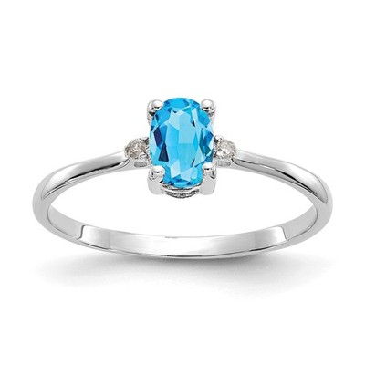10 Karat Weißgold poliert echter Diamant/Blautopas Ring für Damen Größe 6