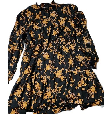 SHEIN Size 3XL 3X Black Gold Floral Dress Ruffle Womens Juniors NEW 