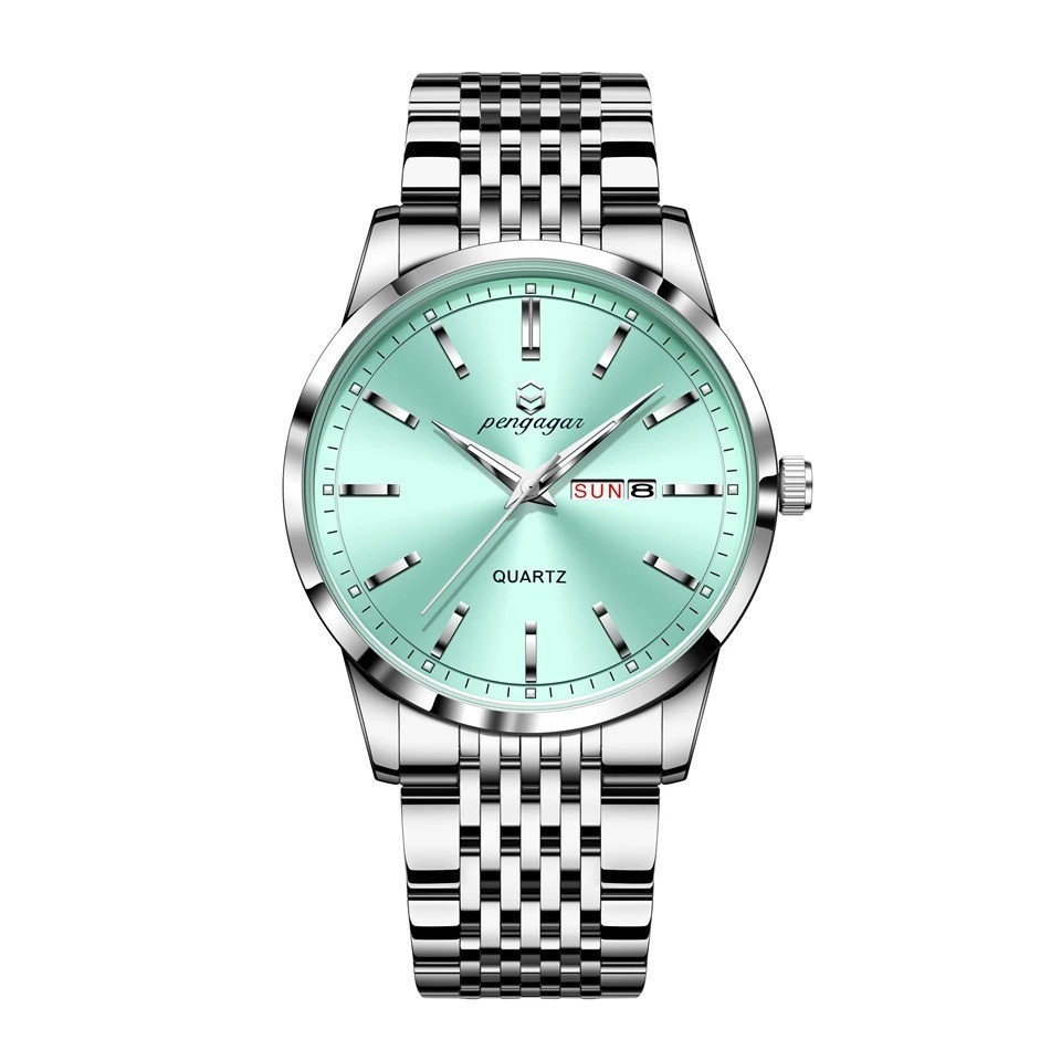 Montre Homme Quartz Idée Cadeau Elégant avec Bracelet Acier Turquoise Luxe