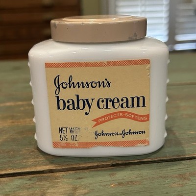 Vtg Johnson's Baby Cream White Glass Jar w/ Metal Lid 5.5 oz. Empty