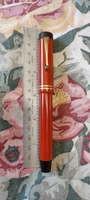 Parker Duofold Senior Orange Rubber 14k Gold Fine Fountain pen USA
