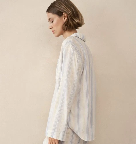 The White Company Organic Cotton Stripe Relaxed Pyjama Shirt Size Large Blue