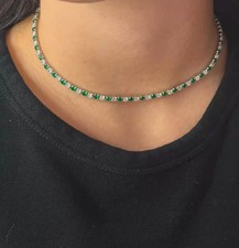 12Ct Round Cut Lab Created Emerald Tennis Choker Necklace 14k White Gold Plated