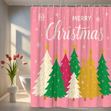 Merry Christmas Shower Curtain with Colorful Christmas Trees
