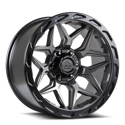 22x10 Lock Matrix Matte Grey Matte Black Ring Wheels 5x5/5x5.5 (-18mm) Set of 4
