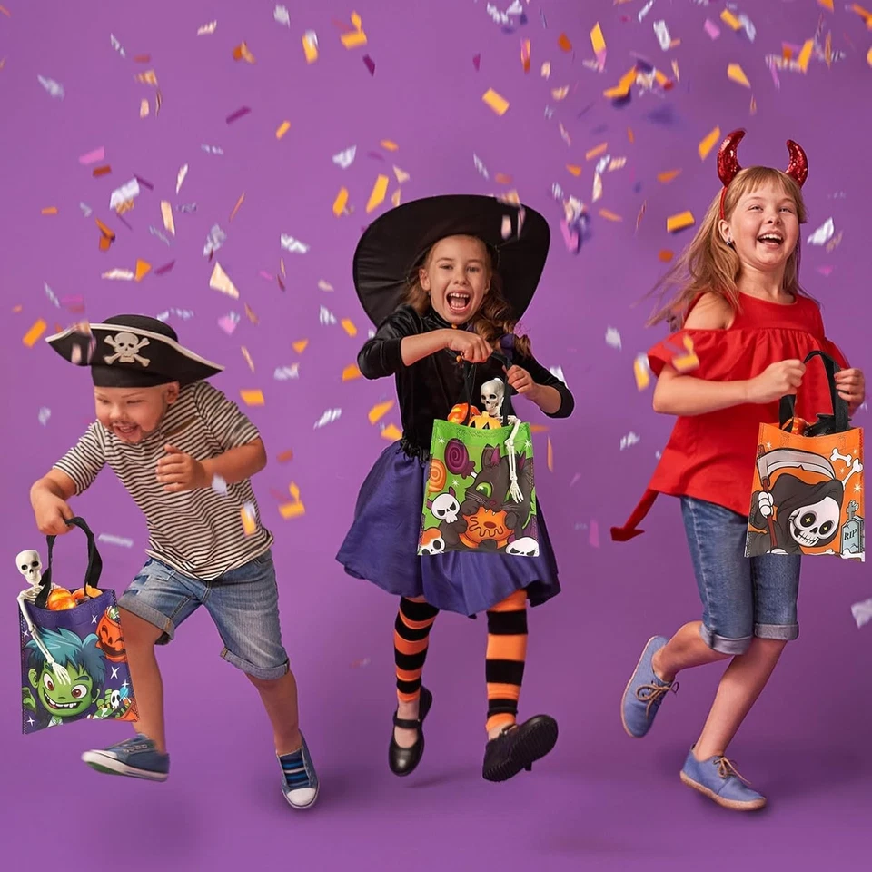 24 Pcs Halloween Treat Bags, Reusable Tote with Handles, 6 Designs for Candy - Image 4 of 4