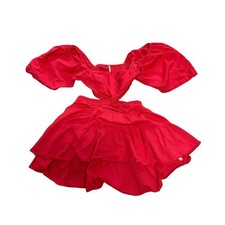 Free People Women's Red Mini Dress S Short Sleeve Casual Flowy Chic