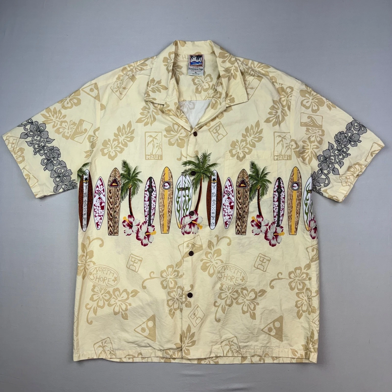 Hawaiian Togs Camp Shirt Mens XL Button Front Beach Surf Board North Shore