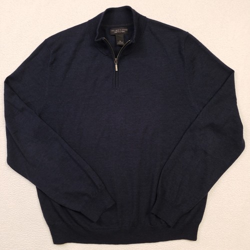 Bloomingdale's Quarter Zip Sweater XL Navy Merino Wool Pullover The Men's Store