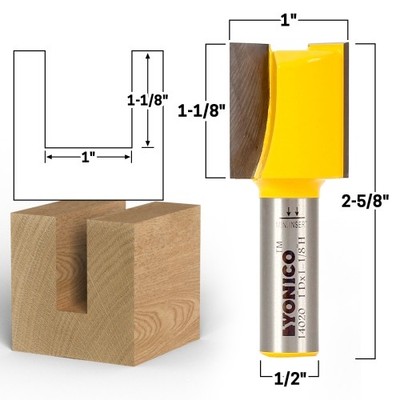 1'' Diameter X 1-1/8'' Height Straight Router Bit - 1/2'' Shank - Yonico 14020